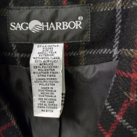 SAG Harbor Wool Blend Blazer Jacket Plaid Black Size 12/40 - Picture 2 of 10